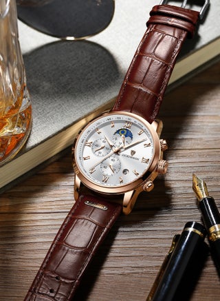 Water Resistant Watches Men's Chronograph Quartz Watch for Men Business with Luxury Leather Band Brown - view 5