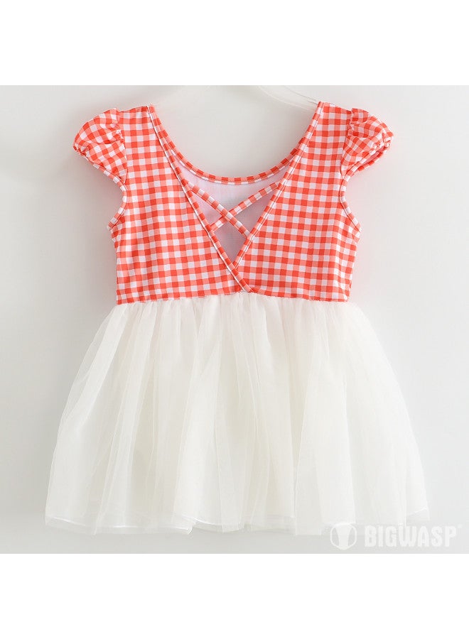 Bumblebee Girl's One-piece Swimsuit With Mesh Skirt, Hot Spring Triangle Style, Teen Vest Short Dress - Image 4