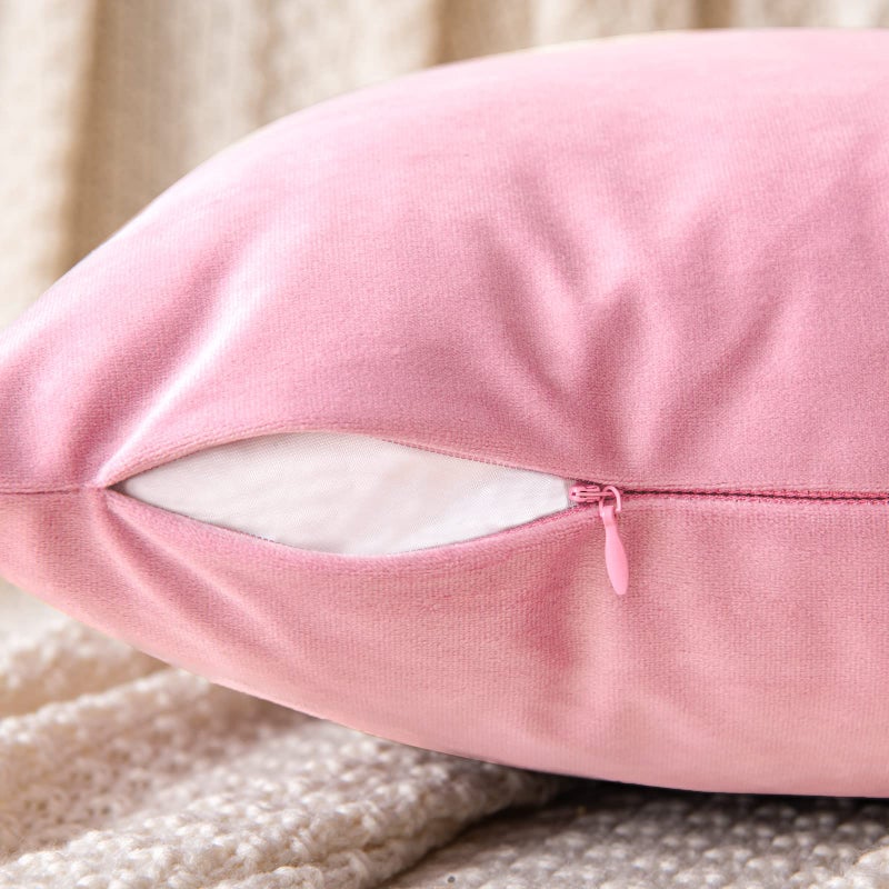 EMEMA Pack of 2 Velvet Throw Pillow Covers Decorative Square Pillowcase Soft Solid Cushion Case for Sofa Bedroom Chair Car 18x18 Inch Bright Pink - Image 3