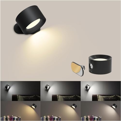 AKSDA Led Wall Sconces, Wall Lamps with Battery Operated, Wall Mounted Cordless Lights with 3 Color Temperature&3 Brightness, 360° Magnetic Ball, USB Charging Port for Reading Study Bedside - Image 1
