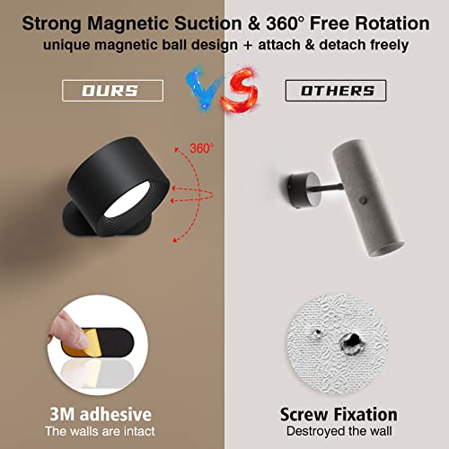 AKSDA Led Wall Sconces, Wall Lamps with Battery Operated, Wall Mounted Cordless Lights with 3 Color Temperature&3 Brightness, 360° Magnetic Ball, USB Charging Port for Reading Study Bedside - Image 3