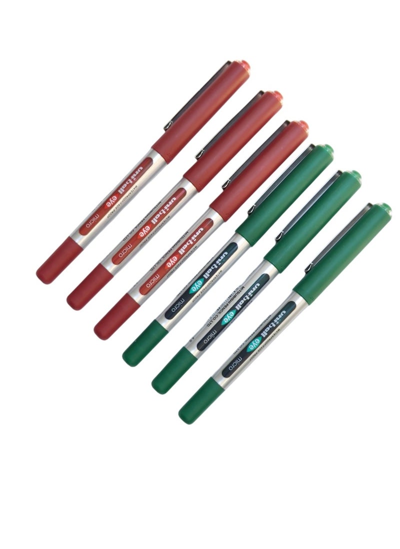 Uniball Uni-ball Eye Micro Ub-150 Gel Ink Pen - 0.5 mm - Pack of 6 (3xGreen,3xRed)  - Image 2