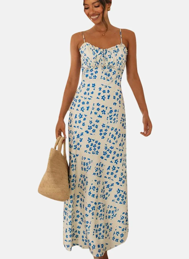 يونيكي White Women Floral Print Shoulder Straps Maxi Dress