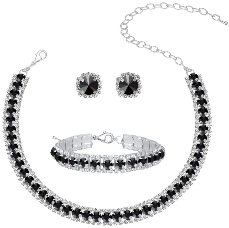 Paxuan Women Rhinestone Crystal Jewelry Set Tennis Design Rhinestone Choker Necklace Link Bracelet Teardrop Earrings Set Wedding Bridal Bridesmaids Party - Image 1