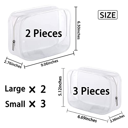 Homtable 5 Pack Clear Plastic Zippered Toiletry Carry Pouch TSA Approved Toiletry Bag Portable Cosmetic Makeup Bag for Vacation, Bathroom and Organizing (White, Small/Large) - Image 2