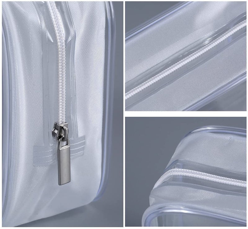 Homtable 5 Pack Clear Plastic Zippered Toiletry Carry Pouch TSA Approved Toiletry Bag Portable Cosmetic Makeup Bag for Vacation, Bathroom and Organizing (White, Small/Large) - Image 3