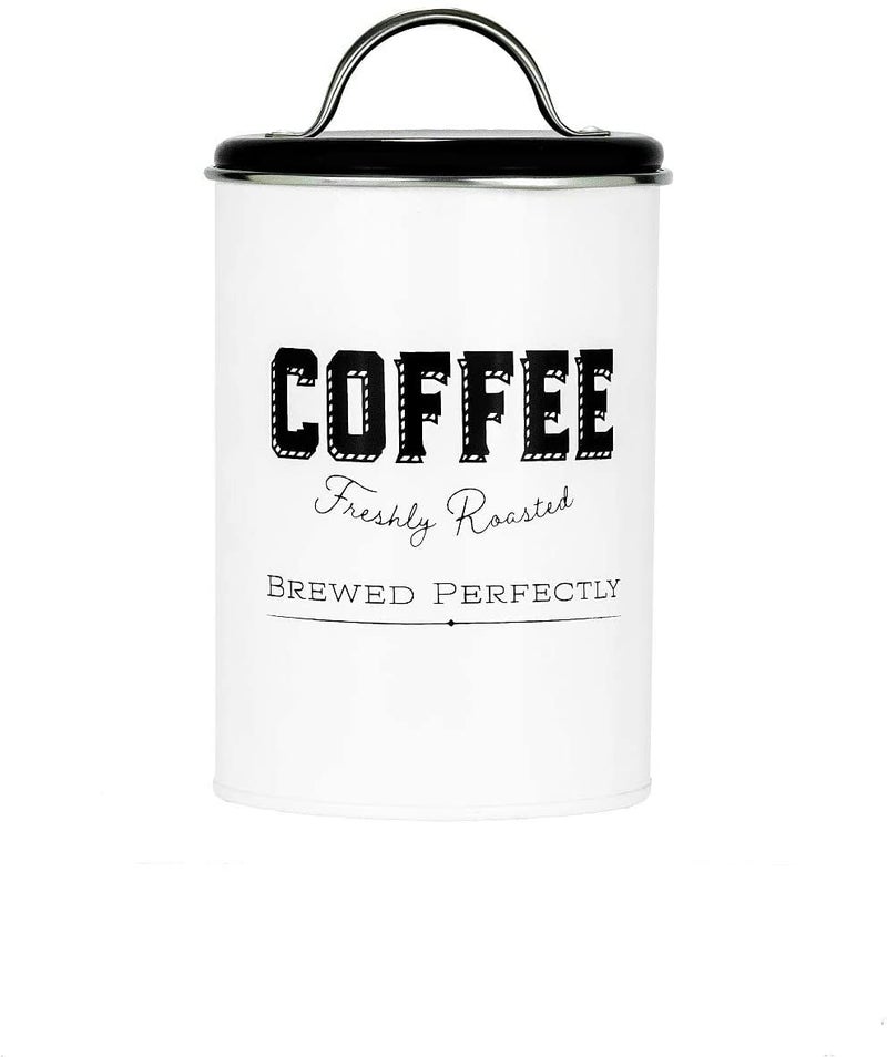 Amici Home Small Coffee Canister, 42 oz Metal Tin with Handle Lid - Rustic & Cottage Home Storage Jar with Typography Design for Beans or Grounds, Farmhouse Kitchen Decor - Great Coffee Bar Decor - Image 1