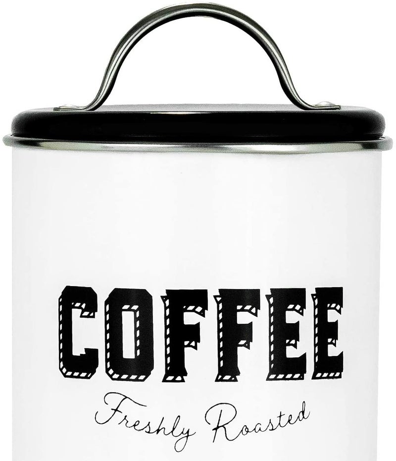 Amici Home Small Coffee Canister, 42 oz Metal Tin with Handle Lid - Rustic & Cottage Home Storage Jar with Typography Design for Beans or Grounds, Farmhouse Kitchen Decor - Great Coffee Bar Decor - Image 4