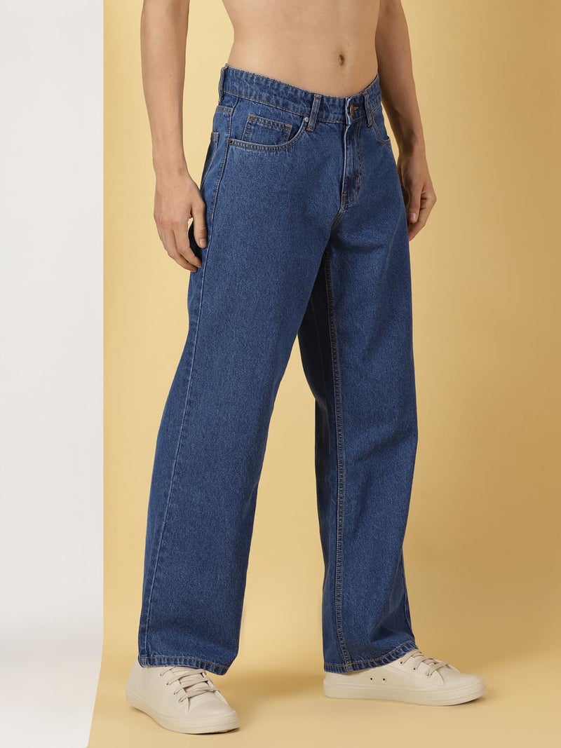 Thomas Scott Men's Mid Rise | Relaxed Fit | Mild Wash | Wide Leg | Baggy Fit | Casual | Jeans (Tsj079_Midblue_34) - Image 2