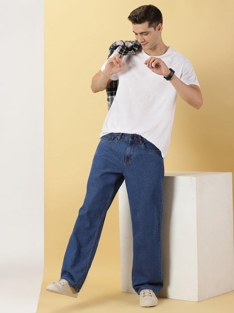 Thomas Scott Men's Mid Rise | Relaxed Fit | Mild Wash | Wide Leg | Baggy Fit | Casual | Jeans (Tsj079_Midblue_34) - Image 5