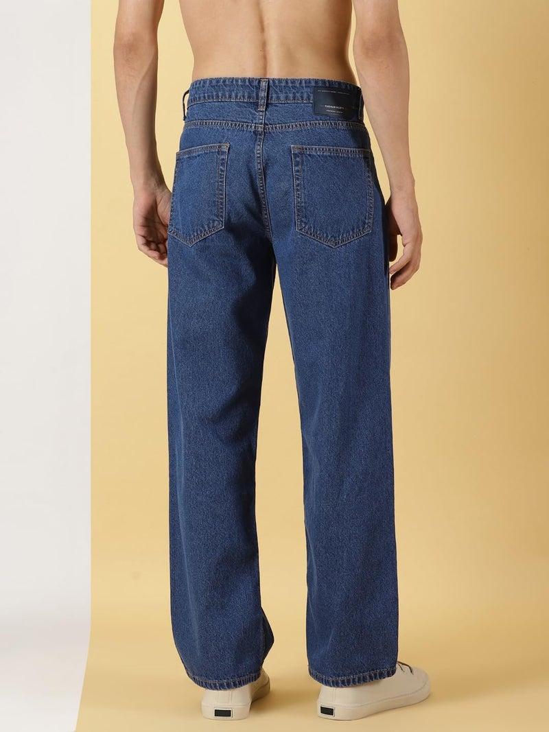 Thomas Scott Men's Mid Rise | Relaxed Fit | Mild Wash | Wide Leg | Baggy Fit | Casual | Jeans (Tsj079_Midblue_34) - Image 4