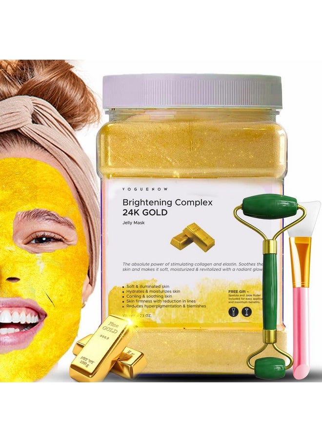 VogueNow - Jelly Face Mask For Facials 24K Gold Hydrating Brightening & Nourishing Jelly Mask With Free Jade Roller & Spatula Professional Hydrojelly Masks Vajacial Jelly Mask Powder 23 Oz Jar Face Mask - Image 1