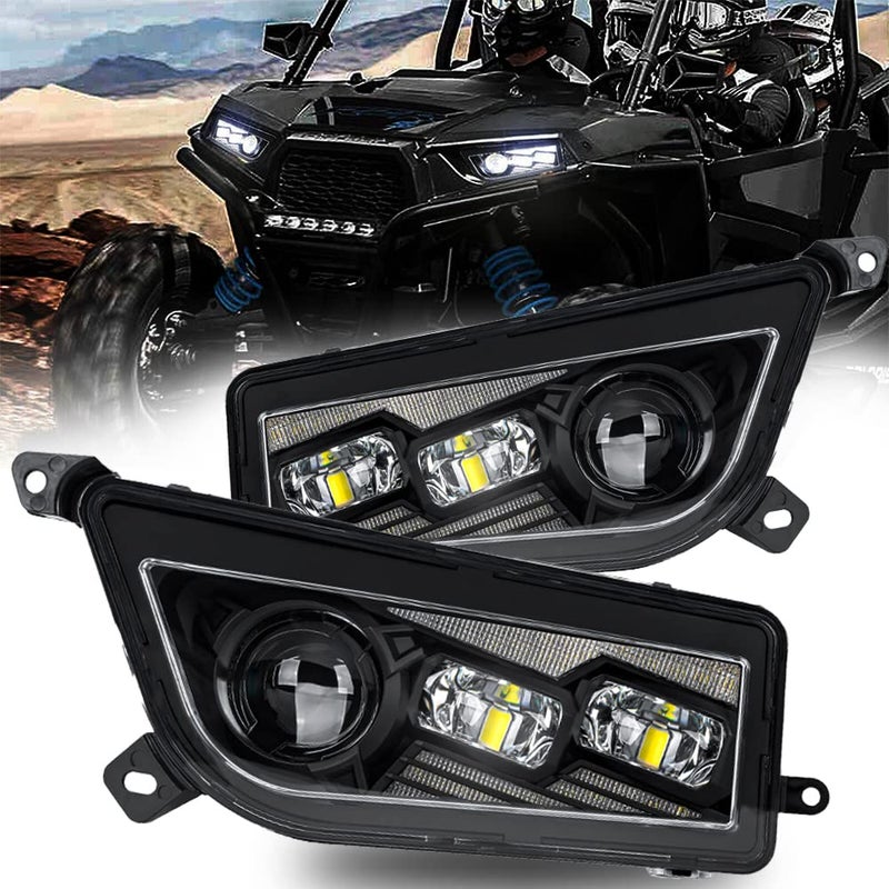 AUDEXEN 210W RZR LED Headlight Upgraded 1000 Bright HighLow Beam Turn Signals and DRL Compatible with UTV ATV 20142018 Polaris General RZR XP Turbo 1000 900s Black