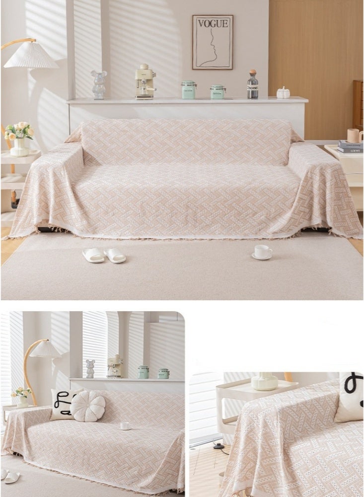 180×260cm Cream Style Wrap-Up Sofa Cover All-Season Sofa Blanket Soft Throw Blanket Sofa Reversible Versatile Blanket Throw Lightweight Solid Color Decorative Blanket for Chair Settees Couch Sofa Bed Slipcovers Protector for Dogs Cats White and Khaki  - Image 2