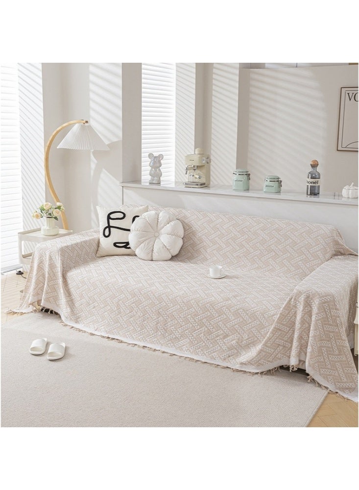 180×260cm Cream Style Wrap-Up Sofa Cover All-Season Sofa Blanket Soft Throw Blanket Sofa Reversible Versatile Blanket Throw Lightweight Solid Color Decorative Blanket for Chair Settees Couch Sofa Bed Slipcovers Protector for Dogs Cats White and Khaki  - Image 1