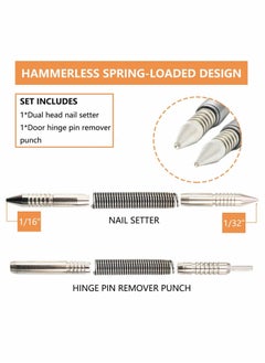 Excefore 2 Pcs Dual Head Nail Setter and Hinge Pin Punch Set, Hammerless 1/32″& 1/16″Spring Nail Set, 5000 PSI Striking Force Door Pin Removal Tool  - Image 2
