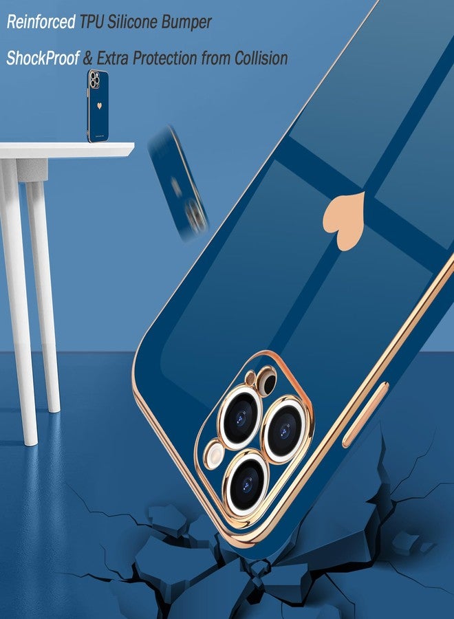 Teageo جراب Teageo لهاتف iPhone 15 Pro مع واقيين للشاشة، مصنوع من مادة TPU مطلية بالكهرباء بنقشة قلب، مقاوم للصدمات، مناسب للفتيات والسيدات، لون أزرق ملكي. - Image 4