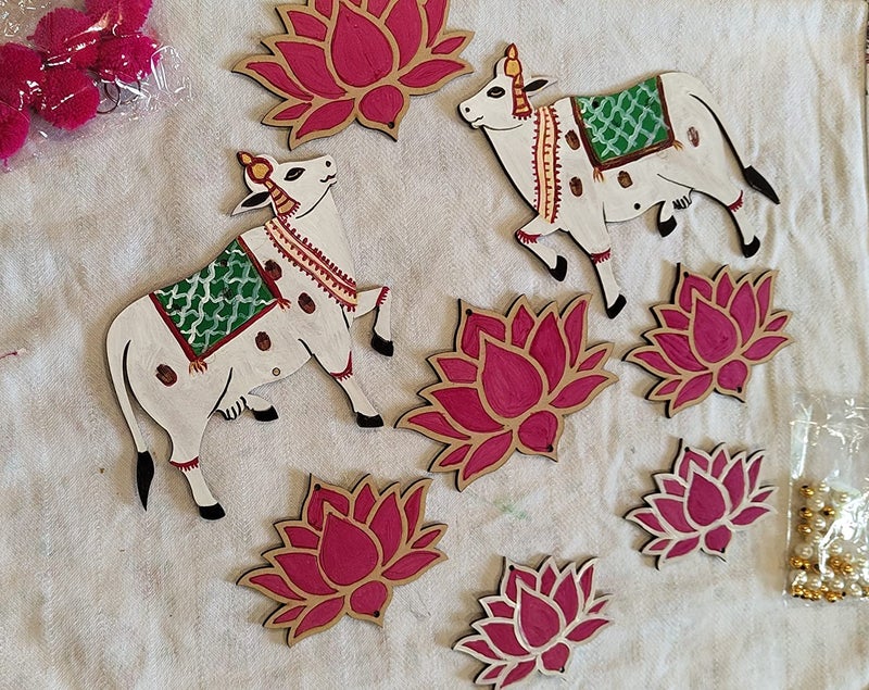 The brown box The brown box® Pichwai Painting MDF Cutouts,Pichwai Cow Cutouts,Art and Craft kit for Adults,Lotus Cutouts,Hobby kit,Wall Hanging Decor.  - Image 4