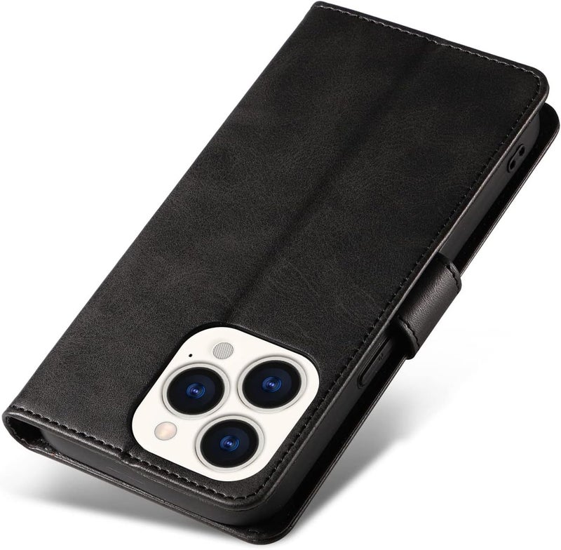 RKINC for iPhone 13 Pro Case with 3 Card Slots PU Leather Wallet Magnetic Flip Closure Folio Cover, Card Holders Kickstand Shockproof TPU Protective Phone Case, Black - Image 3
