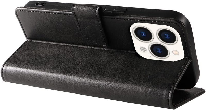 RKINC for iPhone 13 Pro Case with 3 Card Slots PU Leather Wallet Magnetic Flip Closure Folio Cover, Card Holders Kickstand Shockproof TPU Protective Phone Case, Black - Image 2