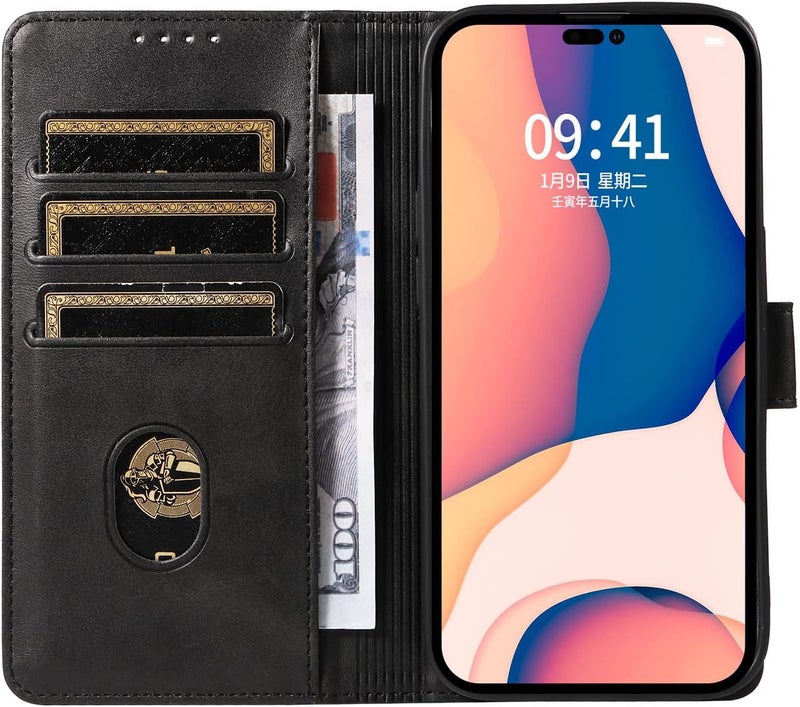 RKINC for iPhone 13 Pro Case with 3 Card Slots PU Leather Wallet Magnetic Flip Closure Folio Cover, Card Holders Kickstand Shockproof TPU Protective Phone Case, Black - Image 5