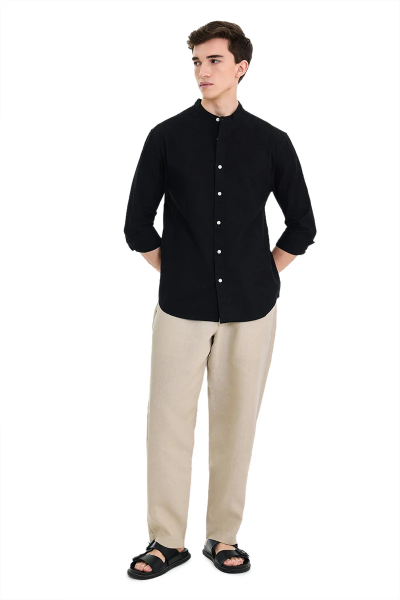 SNITCH Black Solid Long Sleeve Regular Fit Shirt
