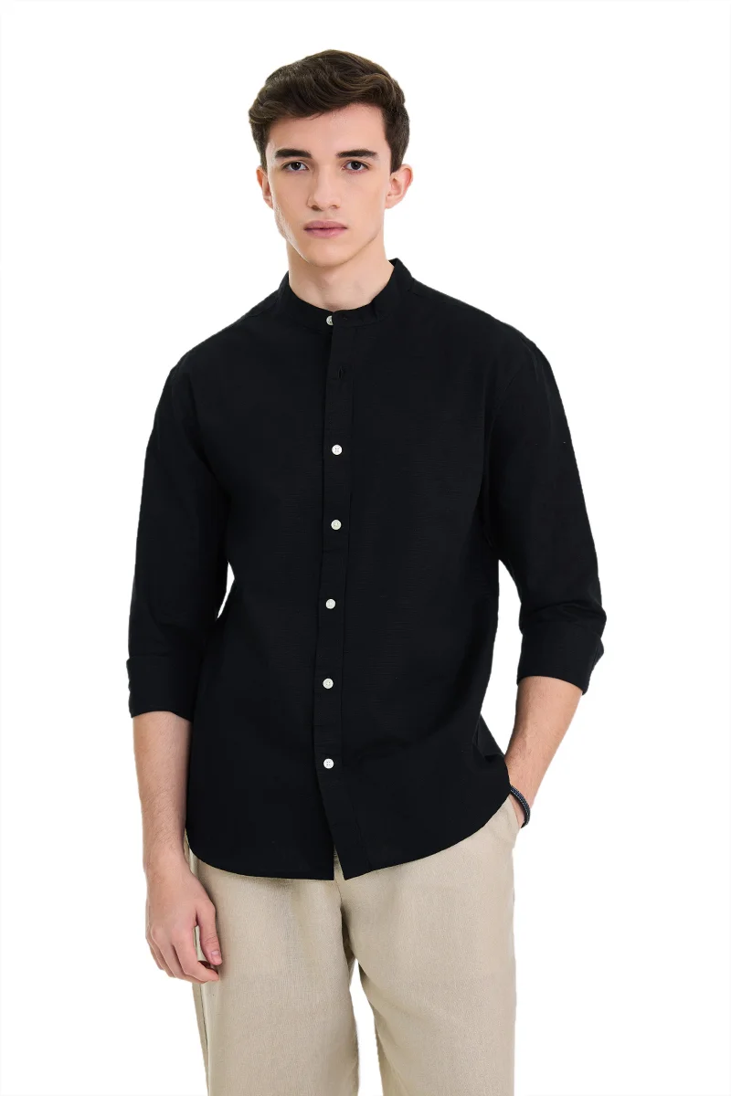 SNITCH Black Solid Long Sleeve Regular Fit Shirt