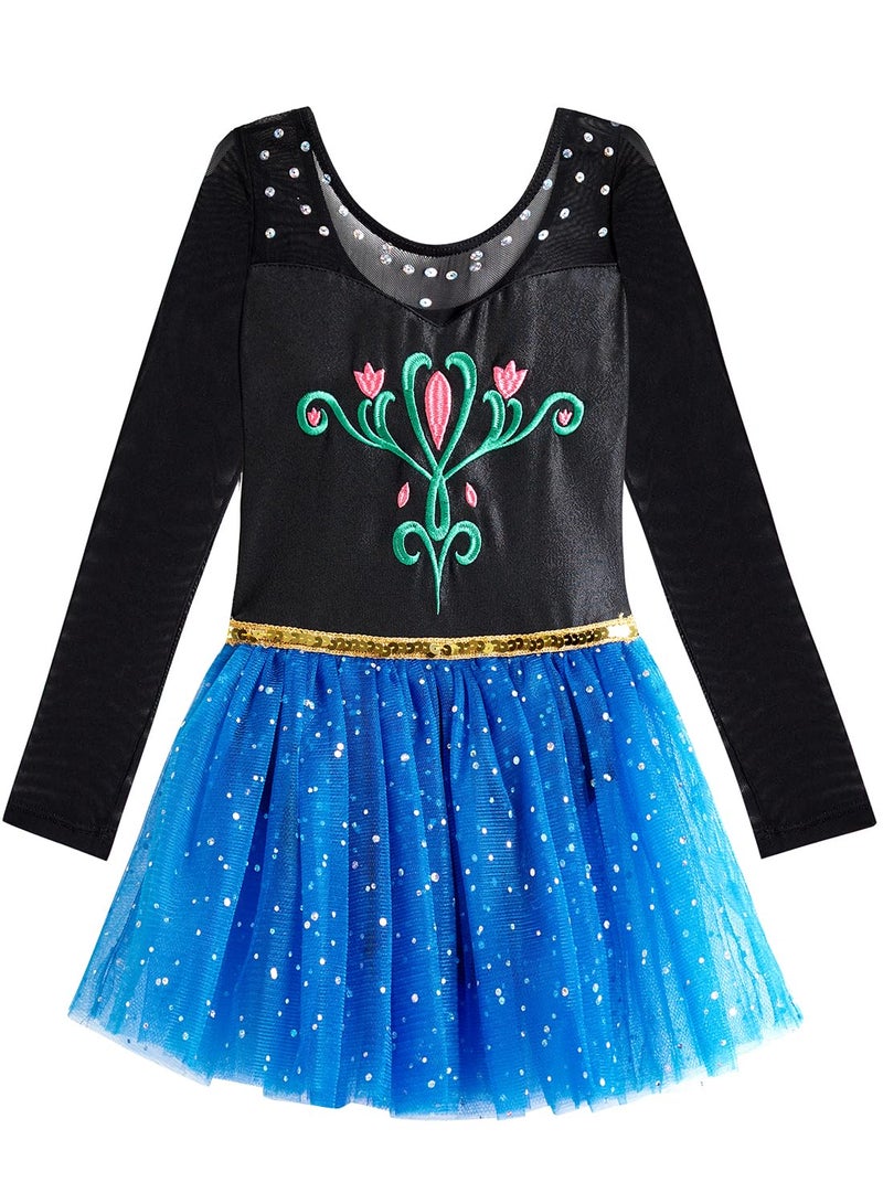 EQSJIU Long Sleeve Dance Leotard for Girls Sparkly Snowflake Ballet Dress Toddler Tutu Skirted Leotard Outfits for Girls, 1-2T, Ls Black - Image 2