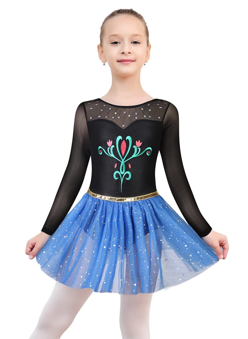 EQSJIU Long Sleeve Dance Leotard for Girls Sparkly Snowflake Ballet Dress Toddler Tutu Skirted Leotard Outfits for Girls, 1-2T, Ls Black - Image 1