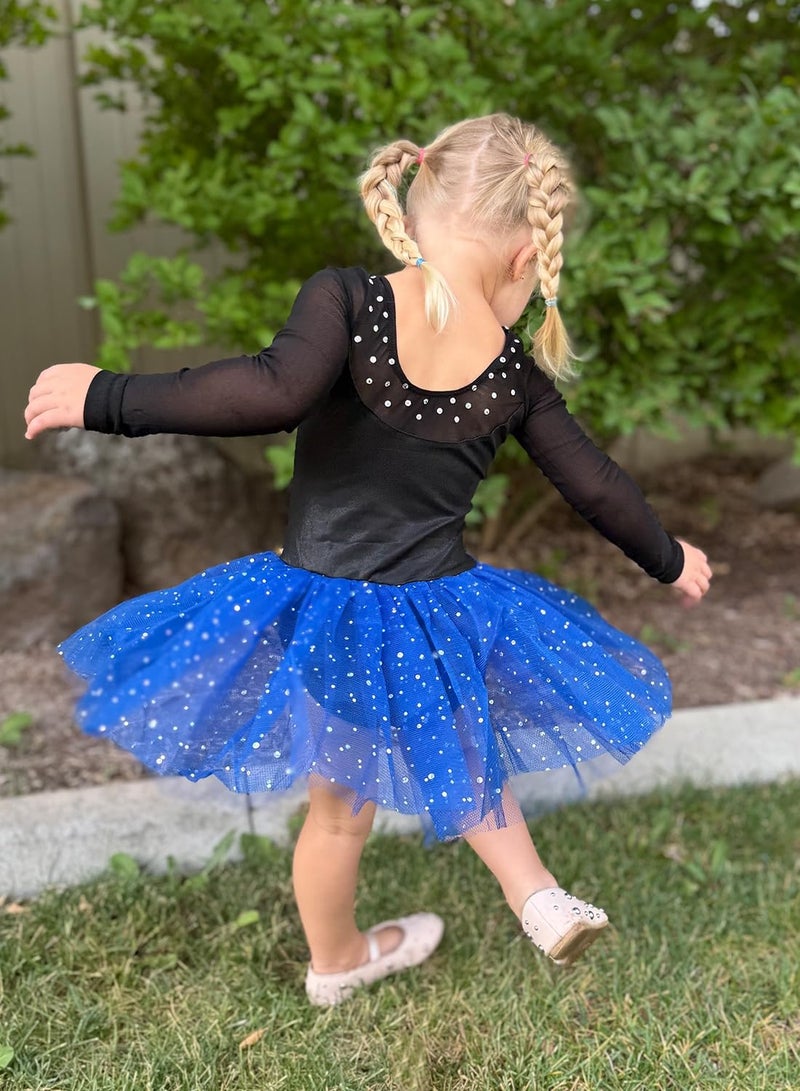 EQSJIU Long Sleeve Dance Leotard for Girls Sparkly Snowflake Ballet Dress Toddler Tutu Skirted Leotard Outfits for Girls, 1-2T, Ls Black - Image 5