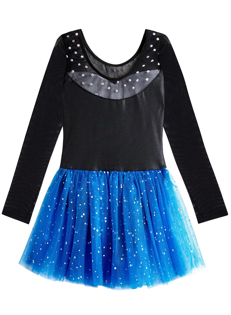 EQSJIU Long Sleeve Dance Leotard for Girls Sparkly Snowflake Ballet Dress Toddler Tutu Skirted Leotard Outfits for Girls, 1-2T, Ls Black - Image 3