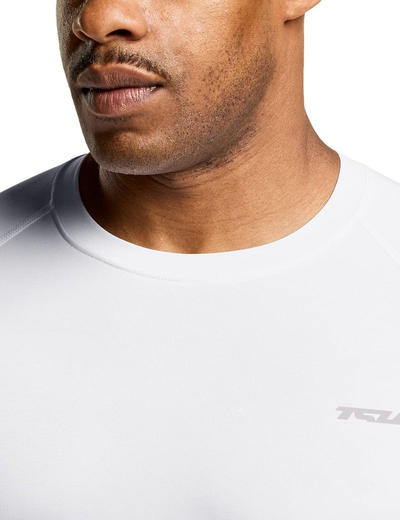 TSLA Men's UPF 50+ Quick Dry Short Sleeve Compression Shirts, Athletic Workout Shirt, Water Sports Rash Guard, Athletic Top Off White, Large - Image 3