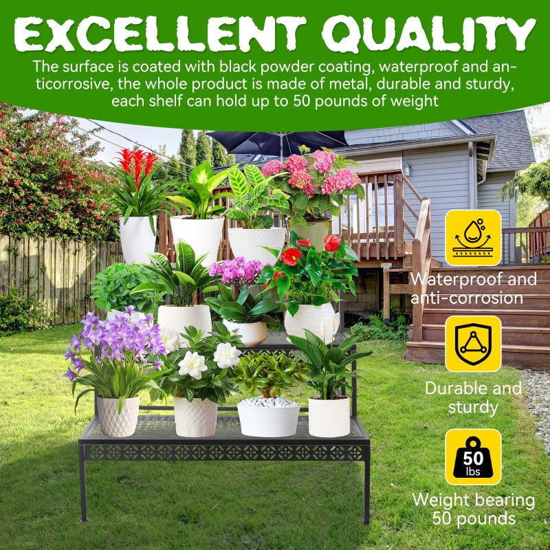 Meyoppm 3 Tier Metal Plant Stand, Ladder Flower Pot Holder Plant Stands, Tiered Plant Stand Outdoor Storage Organizer Rack for Home Garden Patio Balcony - Image 4