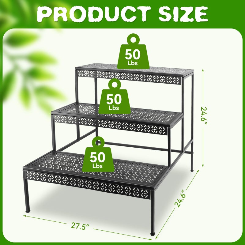 Meyoppm 3 Tier Metal Plant Stand, Ladder Flower Pot Holder Plant Stands, Tiered Plant Stand Outdoor Storage Organizer Rack for Home Garden Patio Balcony - Image 2