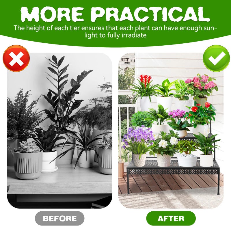 Meyoppm 3 Tier Metal Plant Stand, Ladder Flower Pot Holder Plant Stands, Tiered Plant Stand Outdoor Storage Organizer Rack for Home Garden Patio Balcony - Image 5