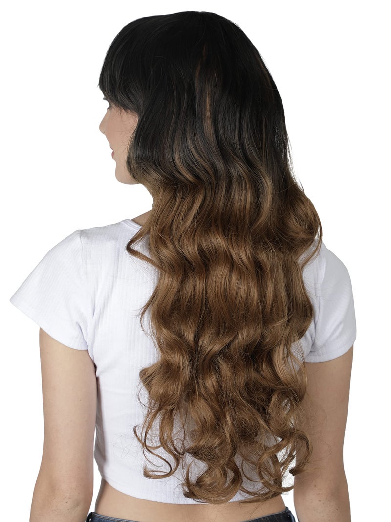 LUSH LOCKS highlight Long curly Glue-less Human wavy Wig with Bangs For Women Synthetic Hair Extension Soft Fluffy Washable Full Head Hair Wig for Birthday, Party, Wedding, Halloween and Cosplay - Image 4
