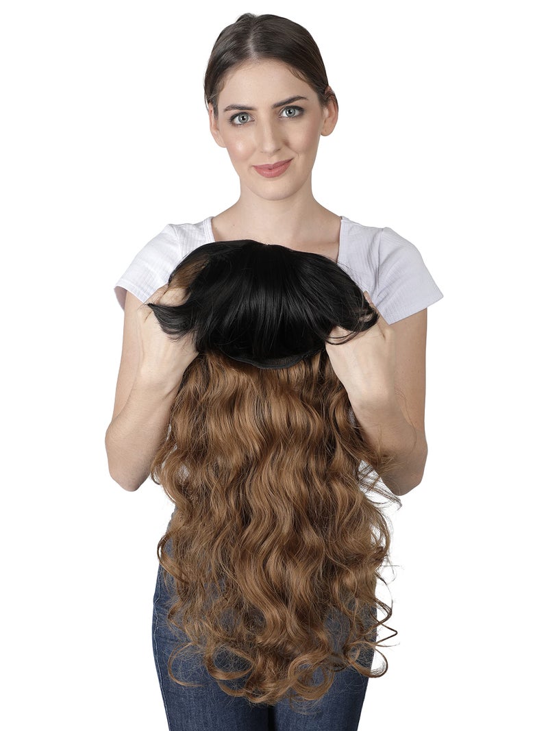 LUSH LOCKS highlight Long curly Glue-less Human wavy Wig with Bangs For Women Synthetic Hair Extension Soft Fluffy Washable Full Head Hair Wig for Birthday, Party, Wedding, Halloween and Cosplay - Image 5