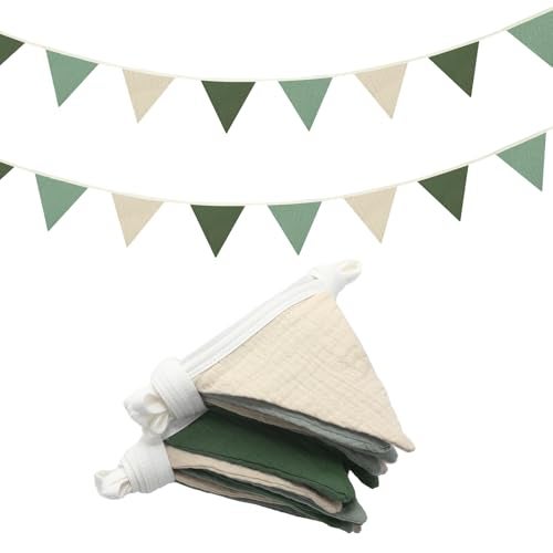 Oudain 2 Pcs Pennant Banner Flags Nursery Garland Triangle Bunting Flags Playroom Wall Decor Banner for Nursery Baby Shower Birthday Boho Wedding Party Event Each 775 ftFresh Natural Color - Image 1