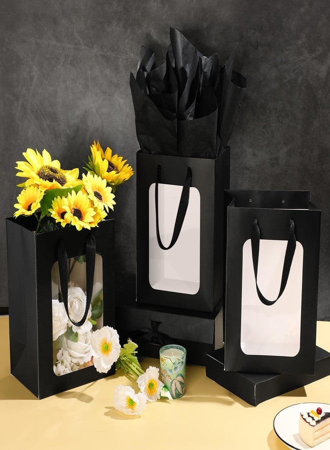 Zhanmai 36 Pcs Kraft Clear Gift Bags with Tissue Paper, 10 x 7 x 5 Inch Laege Paper Gift Bags with Window Handles for Valentine's Day Galentine Graduation Wedding Baby Shower Birthday Party Favors(Black) - Image 4