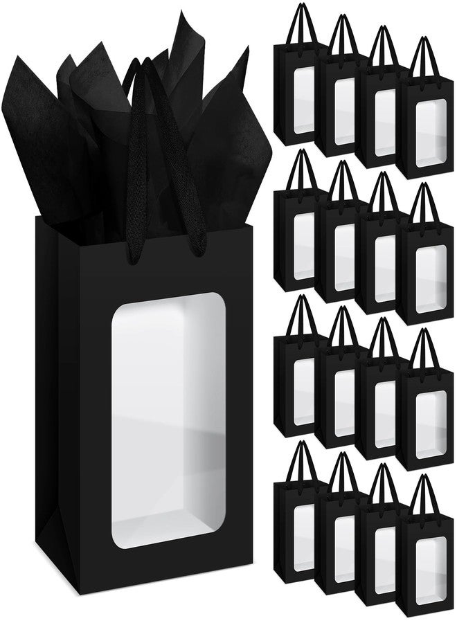 Zhanmai 36 Pcs Kraft Clear Gift Bags with Tissue Paper, 10 x 7 x 5 Inch Laege Paper Gift Bags with Window Handles for Valentine's Day Galentine Graduation Wedding Baby Shower Birthday Party Favors(Black) - Image 1