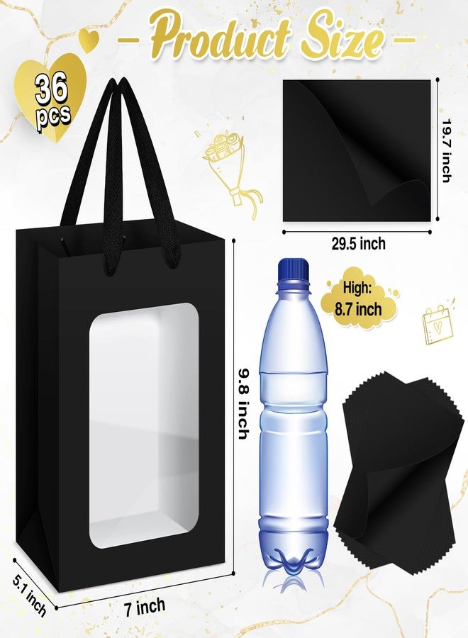 Zhanmai 36 Pcs Kraft Clear Gift Bags with Tissue Paper, 10 x 7 x 5 Inch Laege Paper Gift Bags with Window Handles for Valentine's Day Galentine Graduation Wedding Baby Shower Birthday Party Favors(Black) - Image 2