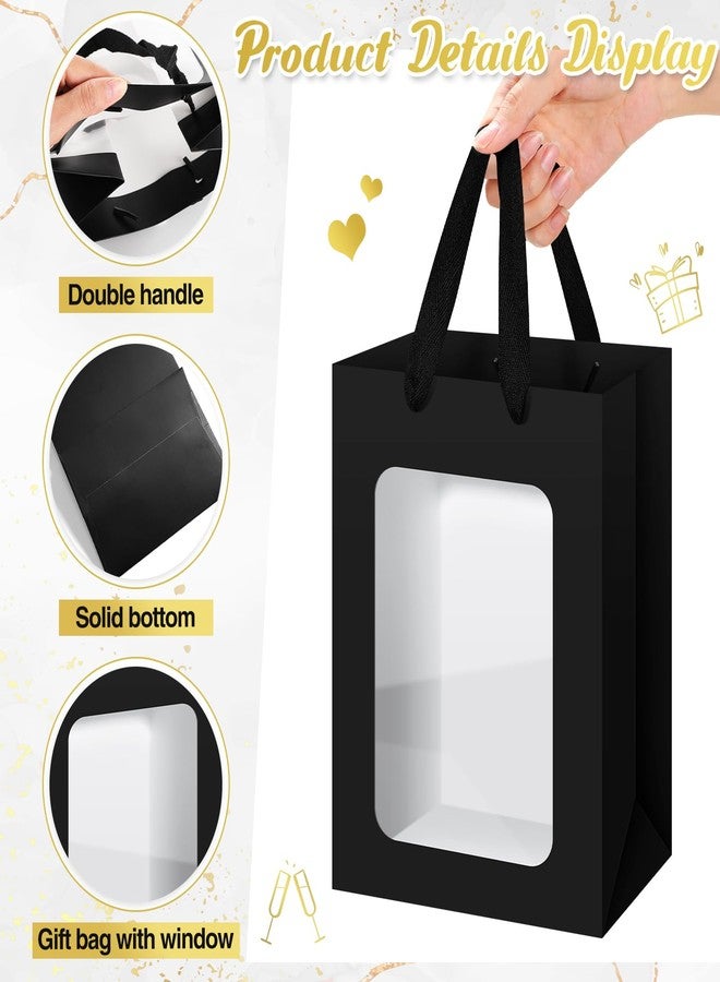 Zhanmai 36 Pcs Kraft Clear Gift Bags with Tissue Paper, 10 x 7 x 5 Inch Laege Paper Gift Bags with Window Handles for Valentine's Day Galentine Graduation Wedding Baby Shower Birthday Party Favors(Black) - Image 3