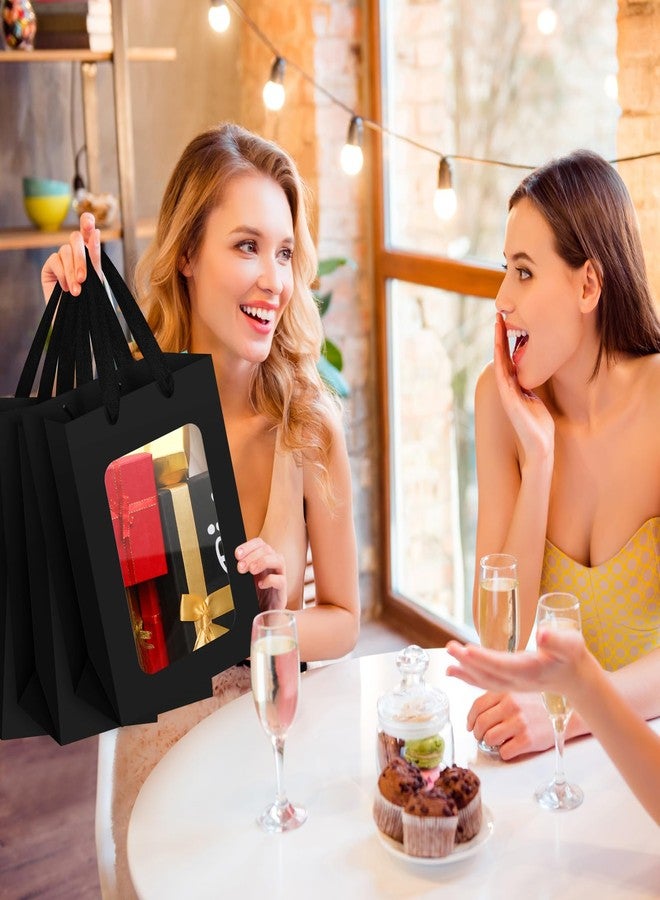 Zhanmai 36 Pcs Kraft Clear Gift Bags with Tissue Paper, 10 x 7 x 5 Inch Laege Paper Gift Bags with Window Handles for Valentine's Day Galentine Graduation Wedding Baby Shower Birthday Party Favors(Black) - Image 5