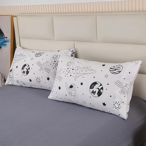 MAG 3Pcs Out Space Bedding Comforter Set,All Season Space Bedding Twin,White Galaxy Comforter Set for Toddlers Kids Boys Teens and Girls,Microfiber (1 Comforter + 2 Pillowcases). - Image 5