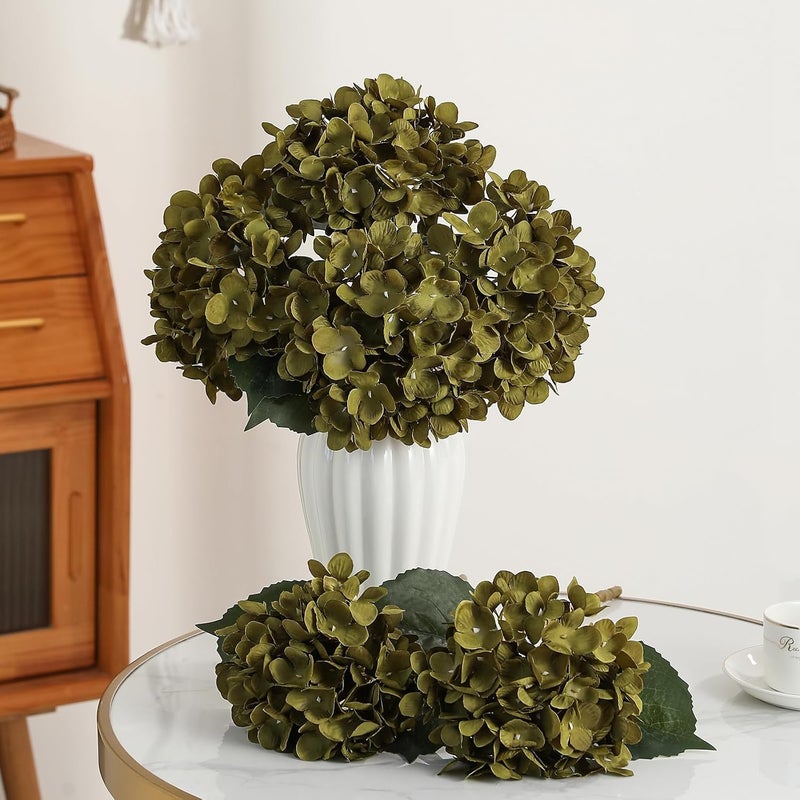 Kisflower كيسفلور 6 قطع زهور هيدرانجيا خضراء اصطناعية - زهور هيدرانجيا مقلدة، زهور حريرية مقلدة للقطع المركزية على الطاولة، زهور هيدرانجيا حريرية مع سيقان لديكور المنزل وحفلات الزفاف والحفلات - Image 4