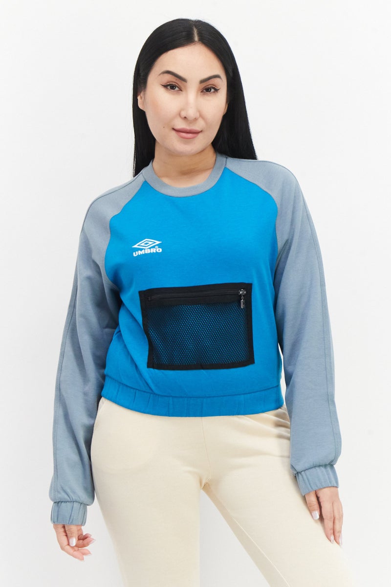 umbro سويت شيرت تدريب رياضي للنساء، أخضر مائل إلى الأزرق/رمادي - Image 1