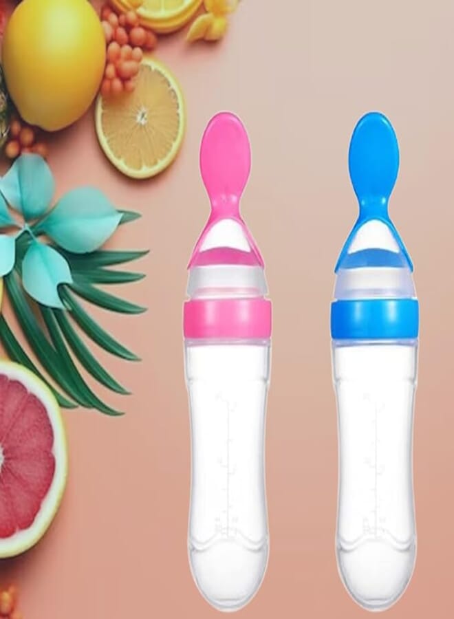 Safe-O-Kid®BPA-Free Silicone Squeezy Food Feeder Spoon – Non-Toxic, Soft, Easy-to-Use, Perfect for Introducing Solid Foods to Your Baby, Safe and Durable, Assorted, 90ml, Pack of 1