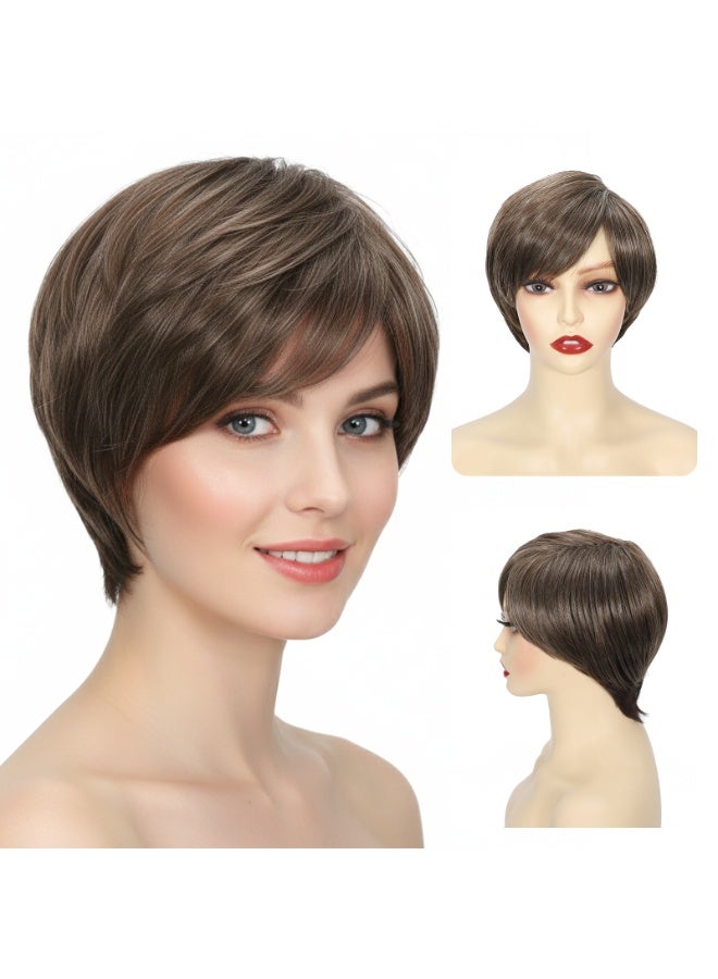 SHINEDOWN Short Hair Wigs for Women, Synthetic Brown and Gold Blend with Natural Volume, Stylish and Comfortable Short Wigs for White Women - Image 1