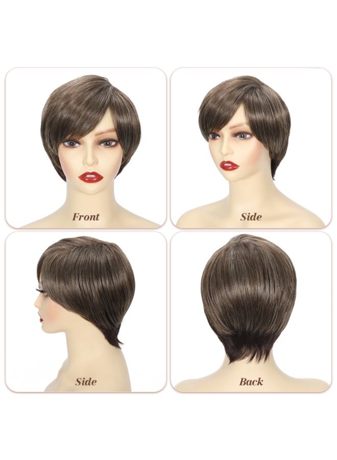 SHINEDOWN Short Hair Wigs for Women, Synthetic Brown and Gold Blend with Natural Volume, Stylish and Comfortable Short Wigs for White Women - Image 3