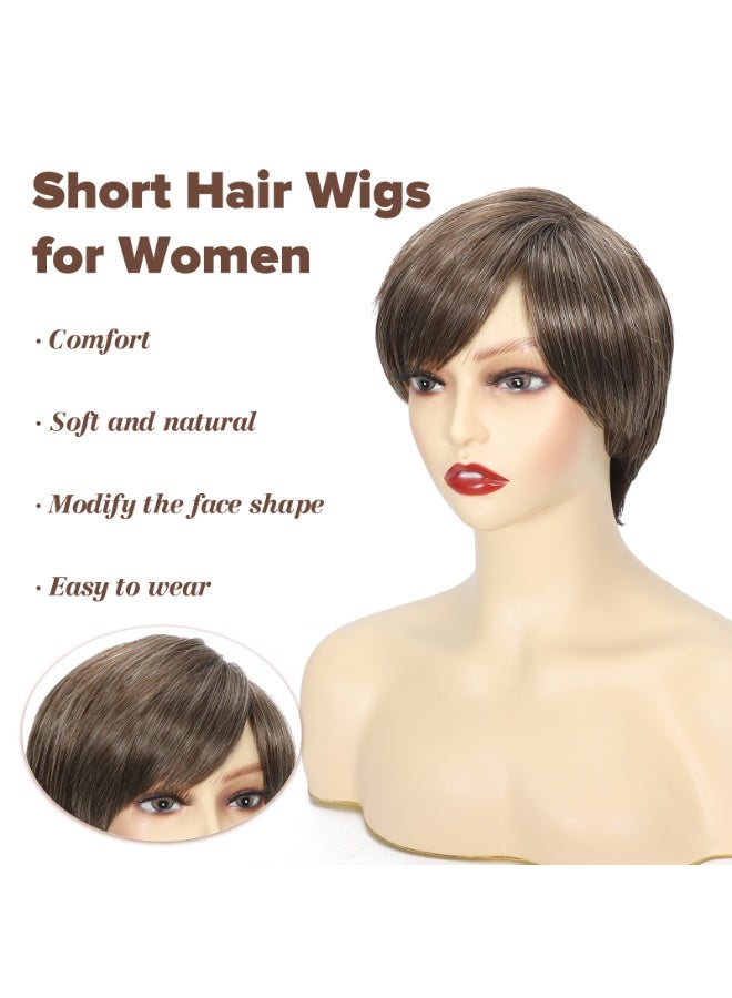 SHINEDOWN Short Hair Wigs for Women, Synthetic Brown and Gold Blend with Natural Volume, Stylish and Comfortable Short Wigs for White Women - Image 4